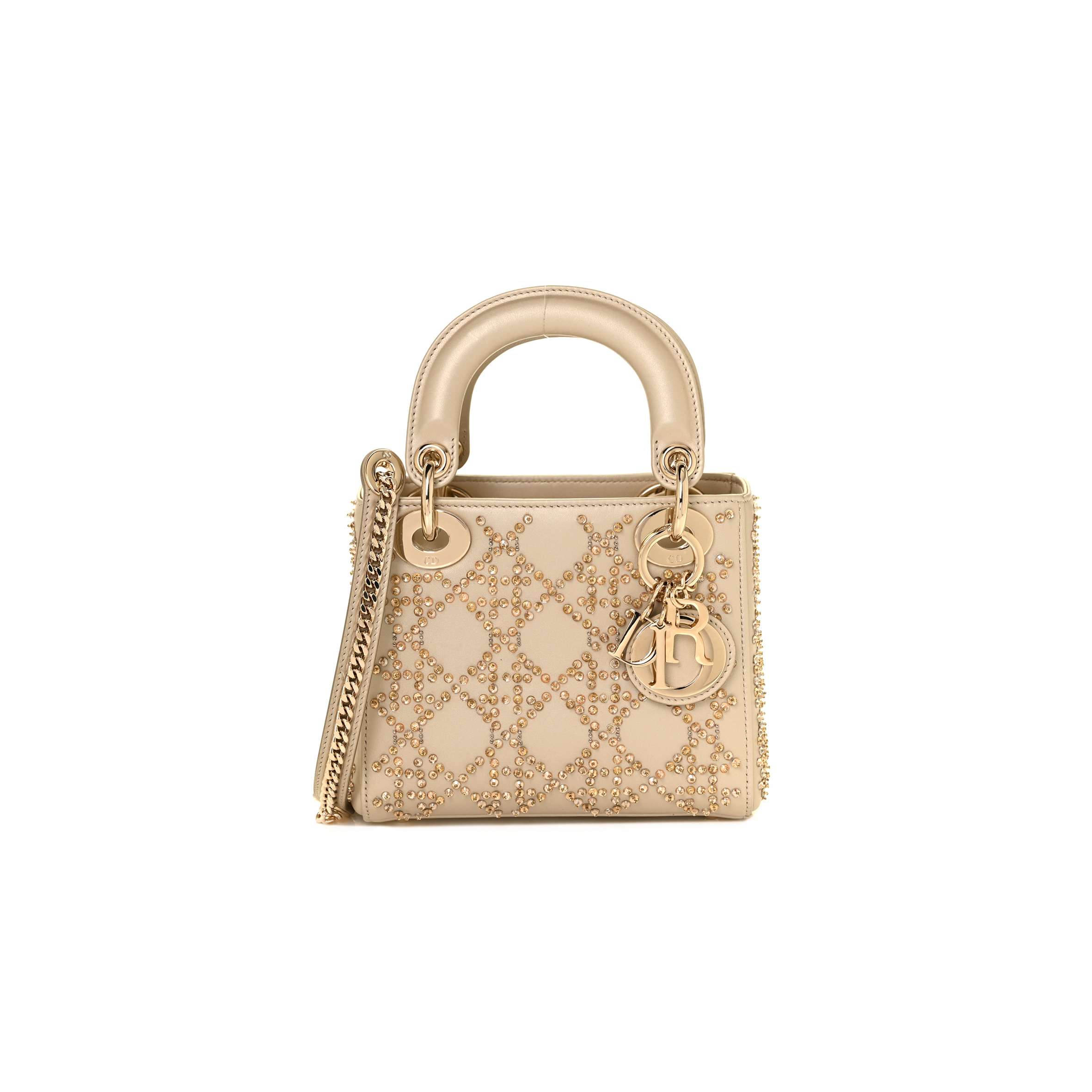 DIOR MINI METALLIC LAMBSKIN CRYSTAL CANNAGE MINI LADY DIOR PLATINUM (17*15*7cm) 